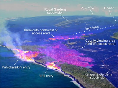 USGS Thermal imaging from an airbourne sensor shows the heat from the Pu oo oo lava as it flows into the sea on Big Island